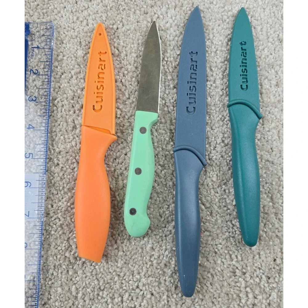 Cuisinart 4-Pc Kitchen Knife Lot 40043 502355 w/ 3 Blade Guards Colorful